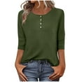 thumbnail image 1 of ZyeKqe Womens Tops 3/4 Sleeve T Shirts Button up Crewneck Top Solid Color Tees Loose Fitted Blouses Top, 1 of 9