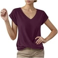 thumbnail image 1 of ZyeKqe Womens Tops Cap Sleeve Shirts Casual V Neck T Shirts Solid Color Top Summer Outfits, 1 of 4