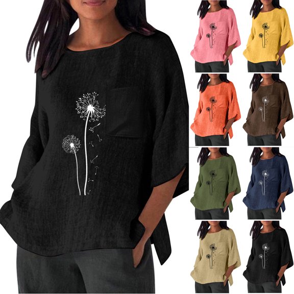 ZyeKqe Womens Tops Casual Crew Neck Fashion Print Tees Short Sleeve Loose Fitted Beach T Shirts