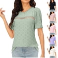 thumbnail image 1 of ZyeKqe Womens Tops Dressy Casual Crochet Short Sleeve Business Shirts Crewneck Work Office Blouses, 1 of 5
