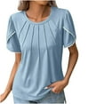 thumbnail image 1 of ZyeKqe Womens Tops Dressy Casual Petal Sleeve Shirts Crewneck Pleated Blouses Business Work Top Plus SizeS-5XL, 1 of 6