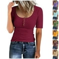 thumbnail image 1 of ZyeKqe Womens Tops Short Sleeve Shirts Scoop Neck Button up Blouses Ribbed Knit Slim Fitted Tight T Shirts, 1 of 5