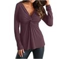 thumbnail image 1 of ZyeKqe Womens Tops V-Neck Front Knotted Blouse Shirt Long Sleeve Dressy Casual T-Shirt Solid Color Tunic Tops, 1 of 6