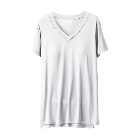 ZyeKqe Womens Tops with Built in Bra Casual Loose Summer Short Sleeve V Neck Basic Tops Tees