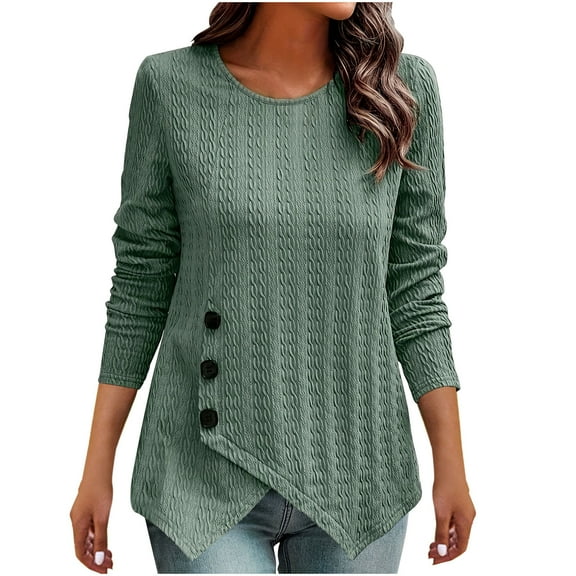 ZyeKqe Womens Tunic or Tops to Wear with Leggings Long Sleeve Shirts Crewneck Dressy Casual Blouses