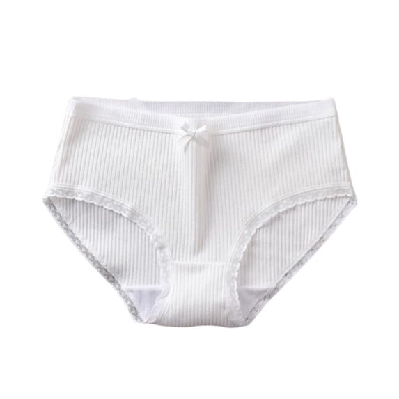 ZyeKqe Womens Underwear Mid-Waisted Solid Color Soft Panties Ribbed Knit Lace Breathable Briefs