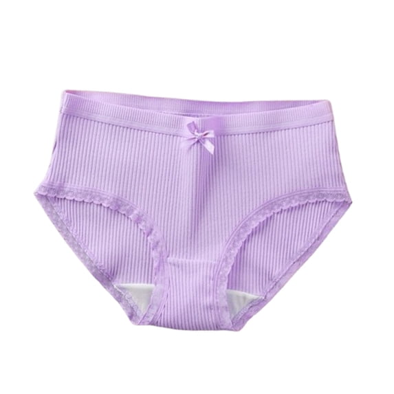 ZyeKqe Womens Underwear Mid-Waisted Solid Color Soft Panties Ribbed Knit Lace Breathable Briefs