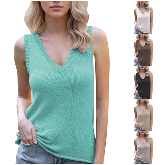 ZyeKqe Womens V Neck Sweater Vests Knit Pullover Tank Tops Sleeveless Going out Tops Loose Fitted Knitwear