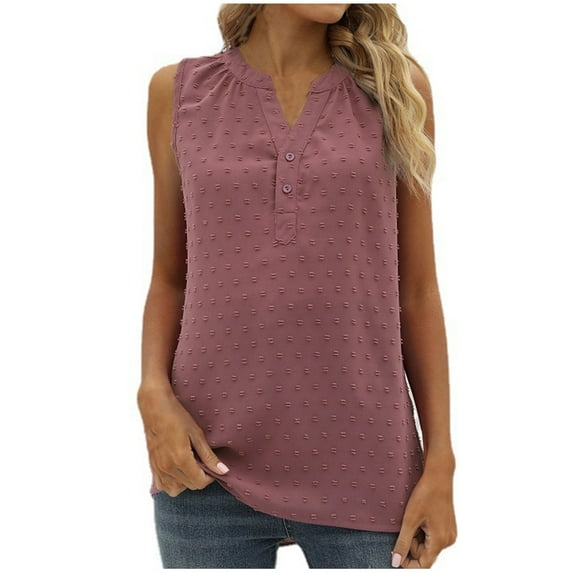 ZyeKqe Womens V Neck Tank Tops Business Casual Blouses Summer Sleeveless Top Dotted Work Shirts