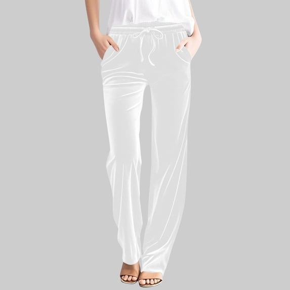 ZyeKqe Womens Velvet Pants High Waisted Drawstring Casual Loose Straight Wide Leg Trouser with Pocket