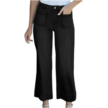 ZyeKqe Womens Wide Leg Capri Jeans Casual Summer Straight Leg Denim Pants with Pockets Fall Outfits 2024