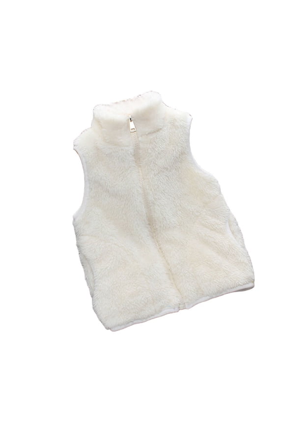 Baby Boys Girls Vests Toddler Kids Fleece Fuzzy Zipper Sleeveless Jacket Fall Winter Warm Outerwear with Pockets