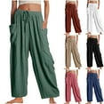 thumbnail image 1 of ZyeKqe Womens Wide Leg Pants Summer Casual Loose Drawstring Baggy Straight Leg Beach Flowy Pant with Pockets, 1 of 9
