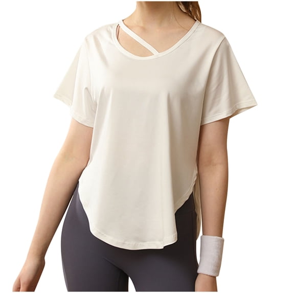ZyeKqe Womens Workout T-Shirt Loose Fitted Short Sleeve Shirt Side Split Crewneck Quick Dry Running Gym Top