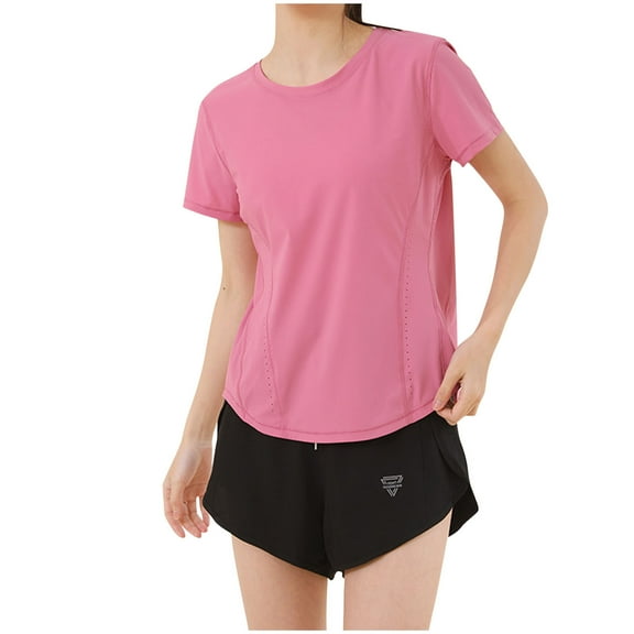 ZyeKqe Womens Workout T Shirts Short Sleeve Shirts Crewneck Yoga Top Casual Loose Fitted Running Gym Clothes