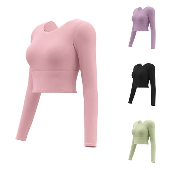 ZyeKqe Womens Workout Tops Long Sleeve Cropped Shirts Crew Neck Running Yoga Top Gym Clothes