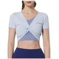 thumbnail image 1 of ZyeKqe Womens Workout Tops Short Sleeve Cropped Yoga T Shirts Criss Front Stretchy Slim Fitted T Shirts, 1 of 3