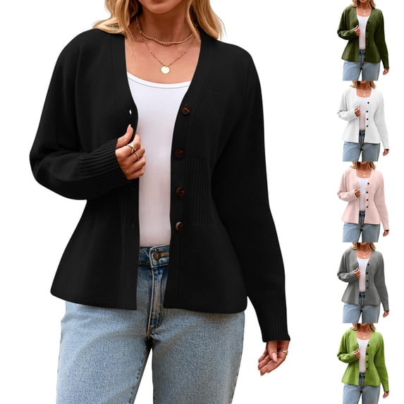 ZyeKqe Wonens Cardigan Sweaters Button up Long Sleeve Open Front Knitted Tunic Casts Fall Fashion Outfits with Pockets