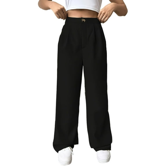 ZyeKqe Work Pants Women High Waisted Dress Pants Straight Wide Leg Business Casual Pants Solid Color Slacks