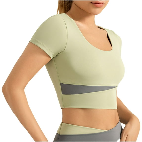 ZyeKqe Workout Crop Tops for Women Short Sleeve Athletic Shirts Scoop Neck Yoga Top Slim Fitted Gym Tees