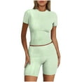 thumbnail image 1 of ZyeKqe Workout Sets for Women 2 Piece Athletic Outfits Crewneck Crop Going out Top and Biker Shorts Tracksuit, 1 of 4