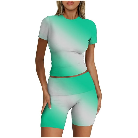 ZyeKqe Workout Sets for Women 2 Piece Athletic Outfits Crewneck Crop Going out Top and Biker Shorts Tracksuit