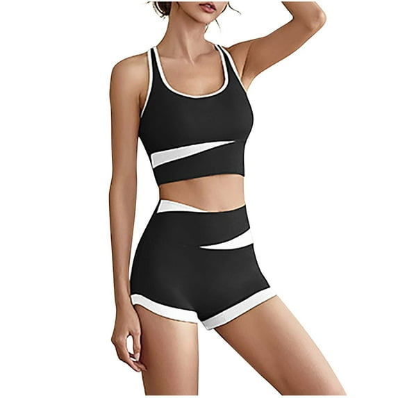 ZyeKqe Workout Sets for Women 2 Piece Yoga Sport Bras Seamless High Waisted Shorts Athletic Gym Outfits