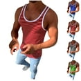 thumbnail image 1 of ZyeKqe Workout Tank Tops for Men Casual Round Neck Striped Color Block Slim Fitted Sleeveless Muscle Tee Shirts, 1 of 4