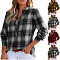 thumbnail image 1 of ZyeKqe Plaid Tops for Women Long Sleeve Half Buttons V Neck Shirts Loose Fitted Casual Dressy Blouses, 1 of 9