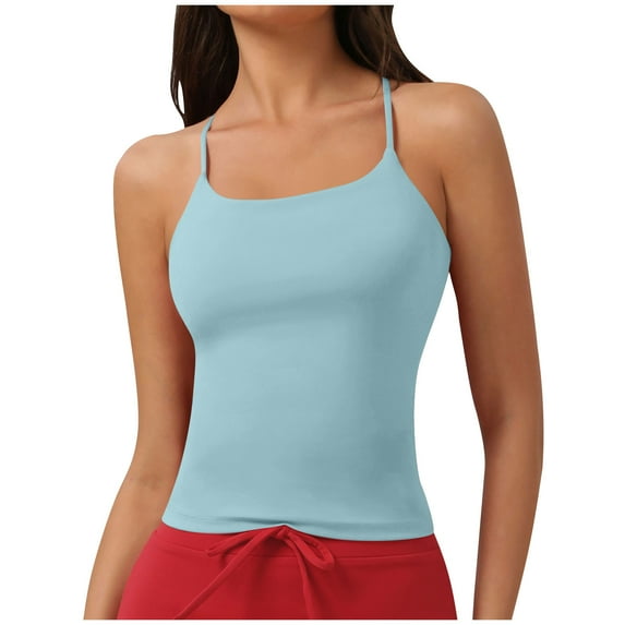 ZyeKqe Workout Tank Tops for Women Criss Cross Back Sleeveless Shirts Square Neck Stretchy Slim Fitted Yoga Top