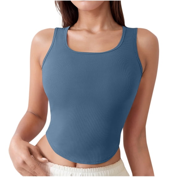 ZyeKqe Workout Tank Tops for Women Sleeveless Athletic Shirts Square Neck Crop Yoga Top Stretchy Slim Fitted Basic Tees