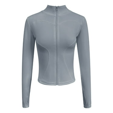 ZyeKqe Workout Tops for Women Long Sleeve Zipper Cropped Jackets Lightweight Yoga Athletic Jacket with Thumb Holes
