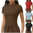 thumbnail image 1 of ZyeKqe Workout Tops for Women Short Sleeve Shirts Round Neck T Shirts Stretchy Slim Fitted Basic Tees, 1 of 4