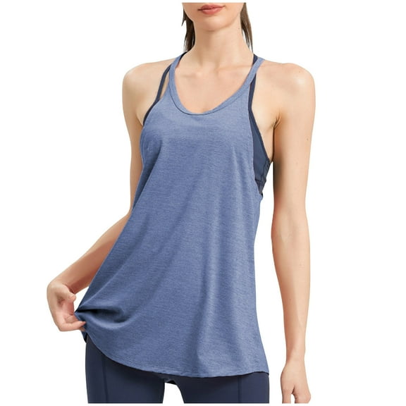 ZyeKqe Workout Tops for Women Sleeveless Spaghetti Strap Running Shirts Quick Dry Scoop Neck Loose Athletic Yog Top