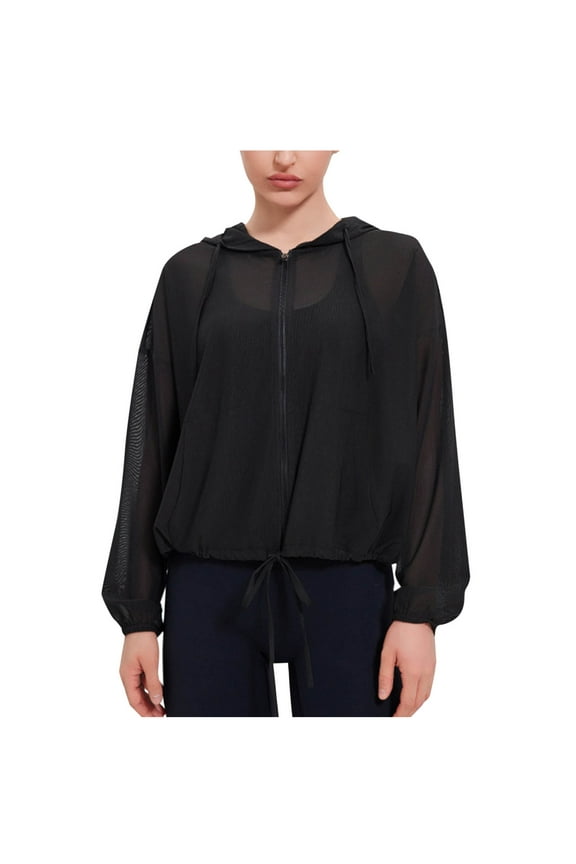 Workout Tops for Women Zip up Long Sleeve Hooded Athletic Jackets Lightweight Quick Dry Yoga Top