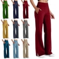 thumbnail image 1 of ZyeKqe Yoga Pants for Women High Waist Straight Leg Dress Leggings Casual Solid Color Comfy Trousers with Pockets, 1 of 7