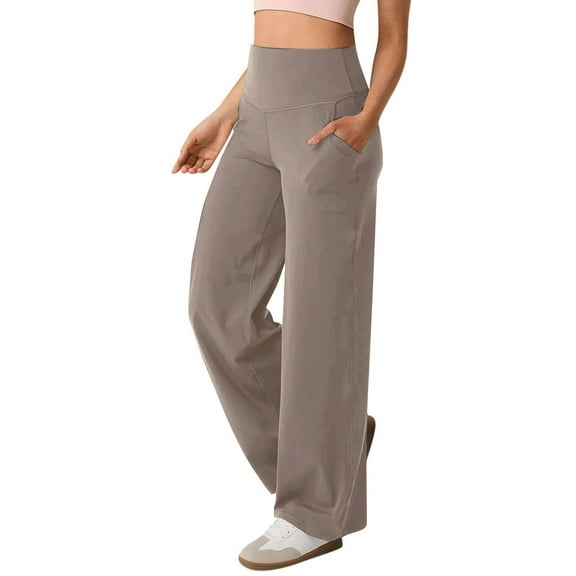 ZyeKqe Yoga Pants for Women High Waist Straight Wide Leg Leggings Soft Comfy Casual Dress Work Trousers with Pockets