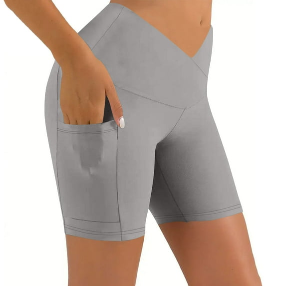 ZyeKqe Yoga Shorts for Women Belly Control Pull on Tights Stretchy Comfy Crisscross Waisted Solid Color Shorts