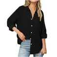 thumbnail image 1 of ZyeKqe ZyeKqe Women Cotton Linen Long Sleeve Shirts Button down Oversized Dressy Shirts V Neck Business Office Work Tops Blouses, 1 of 9