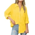 thumbnail image 1 of ZyeKqe ZyeKqe Women Cotton Linen Long Sleeve Shirts Button down Oversized Dressy Shirts V Neck Business Office Work Tops Blouses, 1 of 9