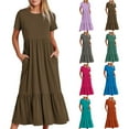 thumbnail image 1 of Zyekqe Casual Dresses for Women Short Sleeve Crewneck Maxi Dress Flowy Long Beach Dress with Pockets, 1 of 6