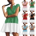thumbnail image 1 of Zyekqe Women T Shirts Dresses Short Sleeve Mini Dresses Button up V Neck Ruffle Hem Sundress, 1 of 9