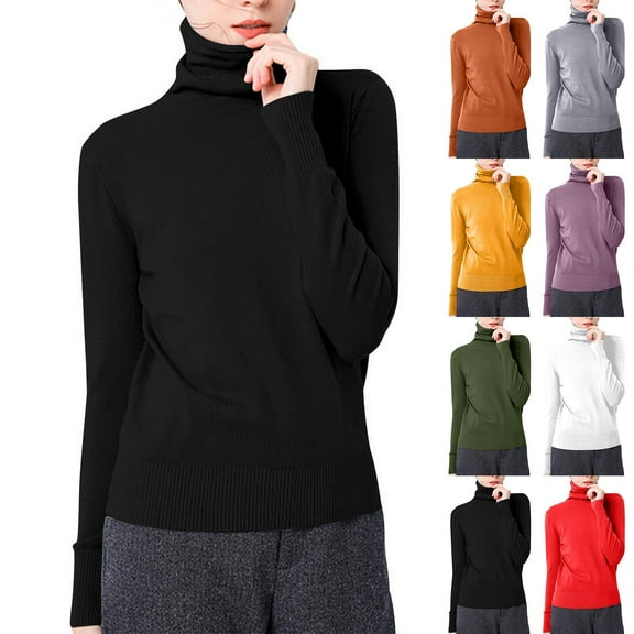 Zyekqe Womens Long Sleeve Tops Warm Knitted Turtleneck Fall Winter Casual Soft Slim Base Fashion Pullover