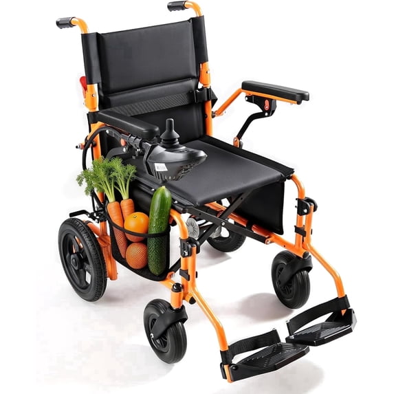 MediNex Lightweight Foldable Electric Wheelchair for Adults, Motorized Power Chair with Removable Battery, 350 lbs Capacity, 20-Mile Range, Wide, Orange