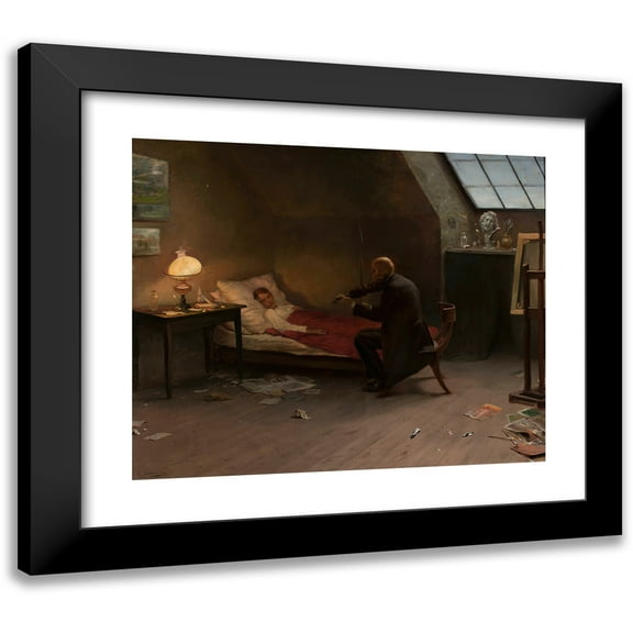 Zygmunt Andrychewicz 14x12 Black Modern Framed Museum Art Print Titled - Artist's Death. the Last Friend (1901)