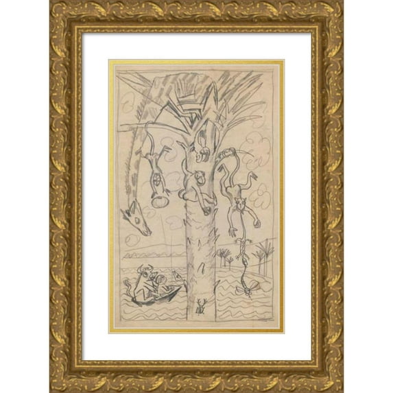 Zygmunt Waliszewski 16x24 Gold Ornate Framed and Double Matted Museum Art Print Titled - Humorous Drawing for Nephew Alik, X (1917)