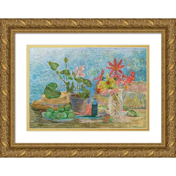 Zygmunt Waliszewski 18x14 Gold Ornate Wood Frame and Double Matted Museum Art Print Titled - Flowers and Fruit (1932)