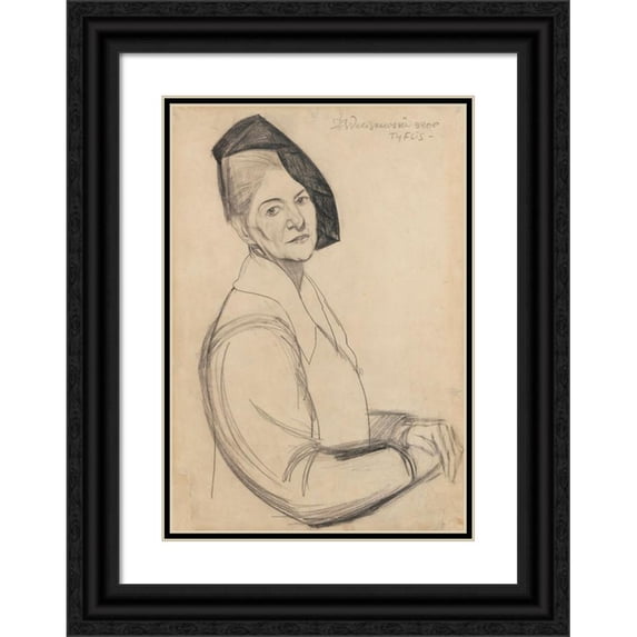 Zygmunt Waliszewski 18x24 Black Ornate Framed Double Matted Museum Art Print Titled: Portrait of a Mother (1920)