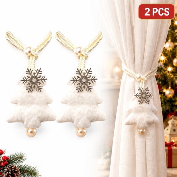 Zygon 2-Pack Christmas Tree Snowflake Curtain Tie-Backs, Festive Drape Holdbacks for Sheer Curtains, Xmas Home Decor & Holiday Gift(White)