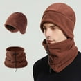 thumbnail image 1 of Zylanna 2 Pcs Beanie Hat Scarf Set, Thick Fleece Windproof Winter Adjustable Neck Gaiter for Men & Women Coffee, 1 of 3